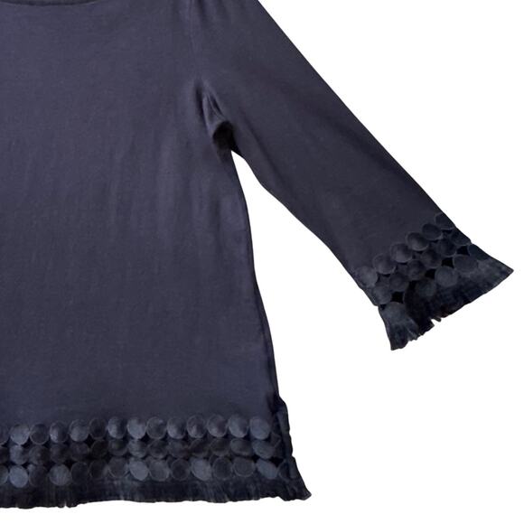 Talbots Popover Scoop Neck Embellished Fringe Hem Pima Cotton Top Women S Blue - Picture 3 of 8